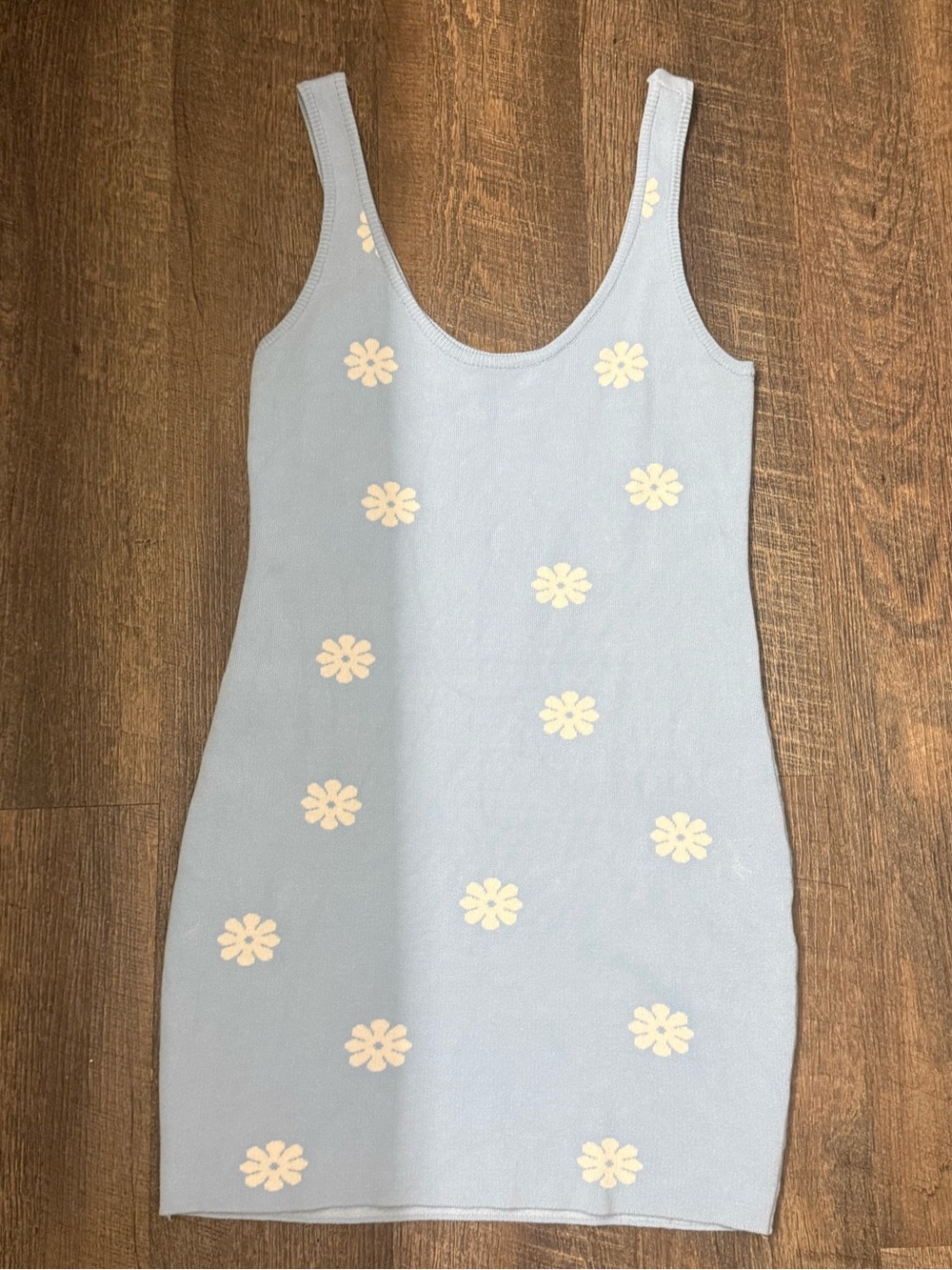 Blue Blush Sky Blue Tank Mini Dress with Cream Daisy Appliqués